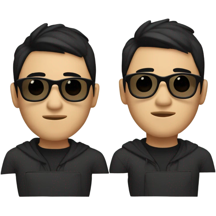 programmer, student, asian, black hair, black eyes, male, round face, black sunglasses, black hoodie, part hairstyle emoji