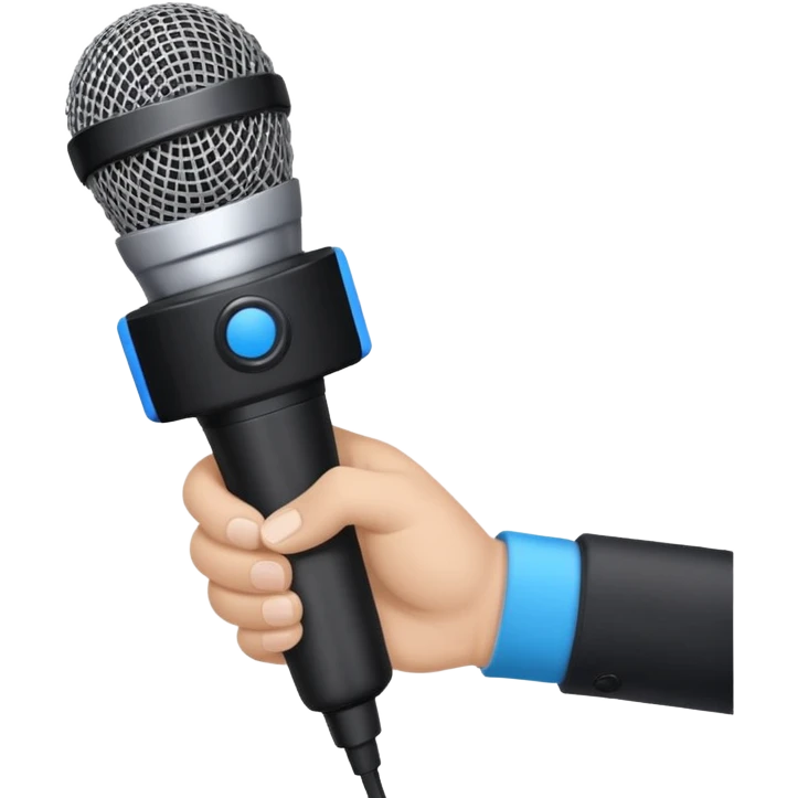 hand holding black stage microphone with blue strip on bottom emoji