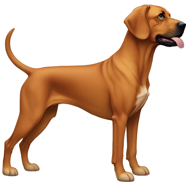 white male with long rainbow colored hair standing alongside a brown rhodesian ridgeback emoji