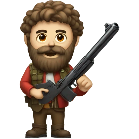 An apple with a beard and a gun emoji