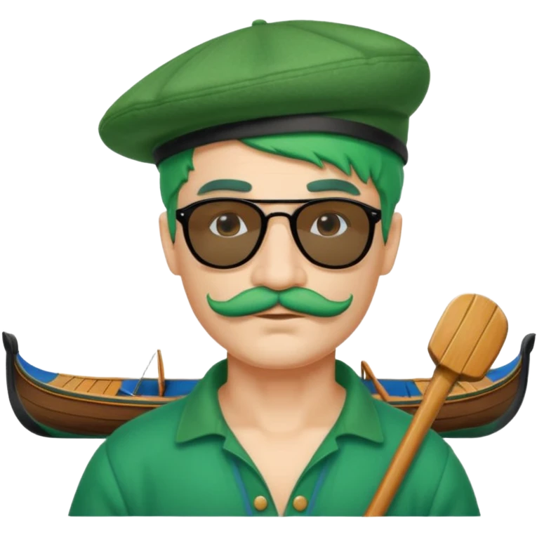 venice gondolier with green hair, iconic hat, glassess and mustache emoji