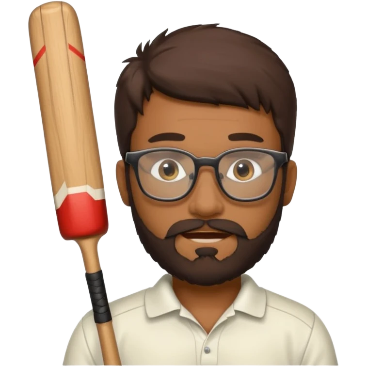 Brown Guy with beard and glasses Playing Cricket emoji
