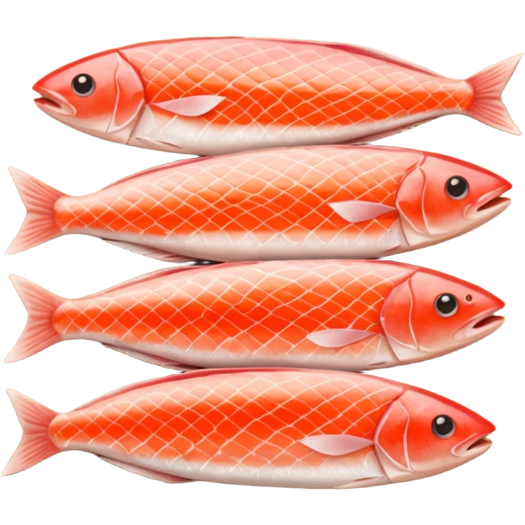 Draw raw fish fillets arranged on a wooden board with skin & flesh texture visible. emoji