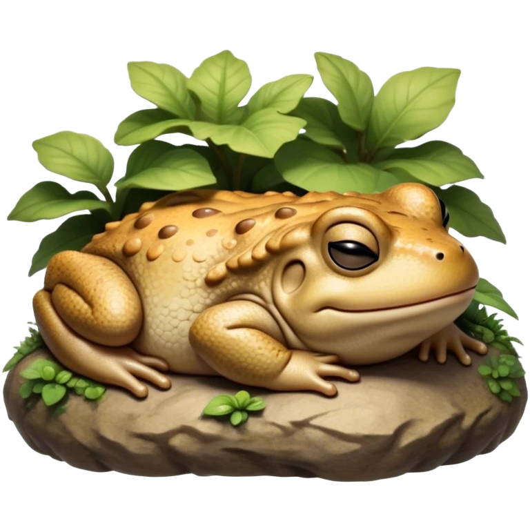 Meme-Worthy Cute Sleeping Toad Portrait Emoji, Head resting peacefully with a contented smile, showcasing a stout, textured body with softly closed eyes in serene, restful slumber, Simplified yet adorably endearing features, highly detailed, glowing with a soft, drowsy woodland light, high shine, relaxed and utterly lovable, stylized with an air of playful laziness, soft glowing outline, capturing the essence of a sleeping toad that feels destined to become the next viral icon of adorable rest! emoji