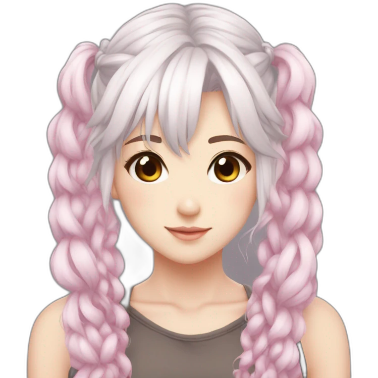 white hair girl pink strands pigtails anime emoji
