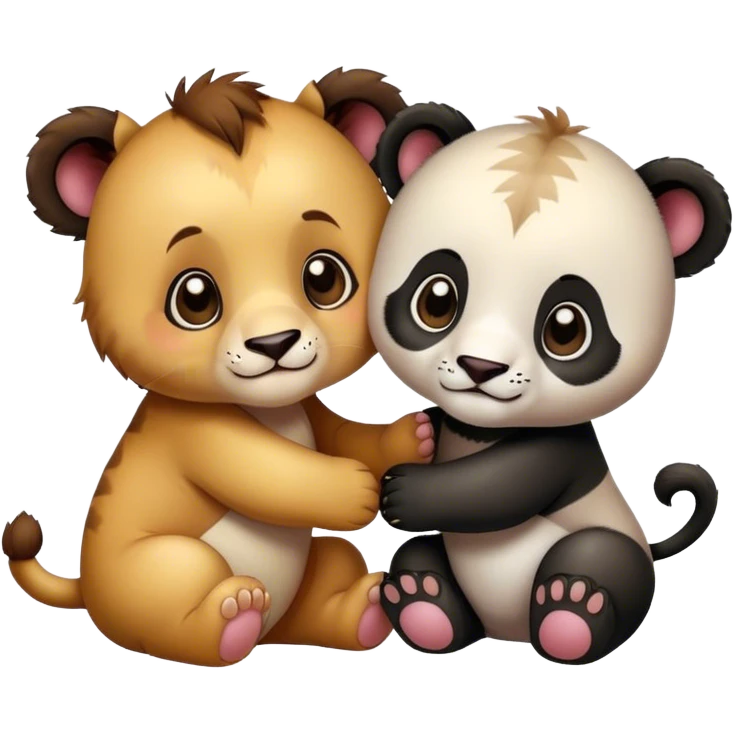 Baby panda and baby lion love each other emoji