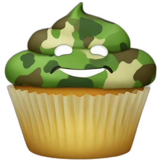 Happy camouflage cupcake emoji