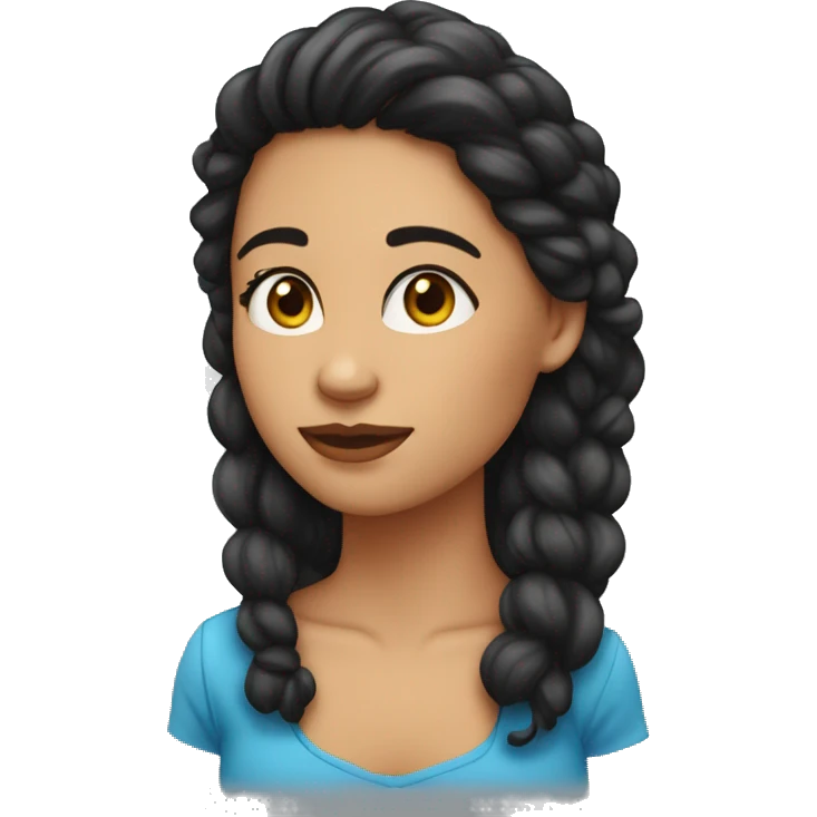 una chica guapa con pecas en la cara, ojos azules, pelo negro y rizado emoji