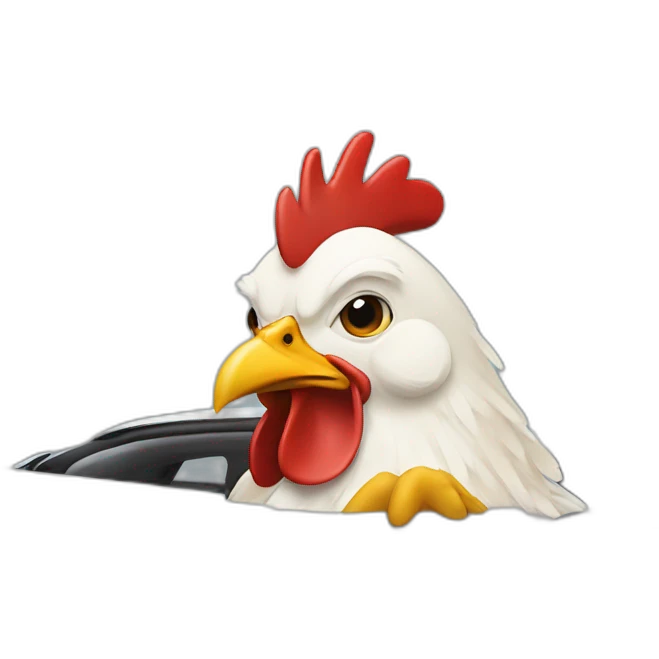 Chicken driving a white Tesla car  emoji