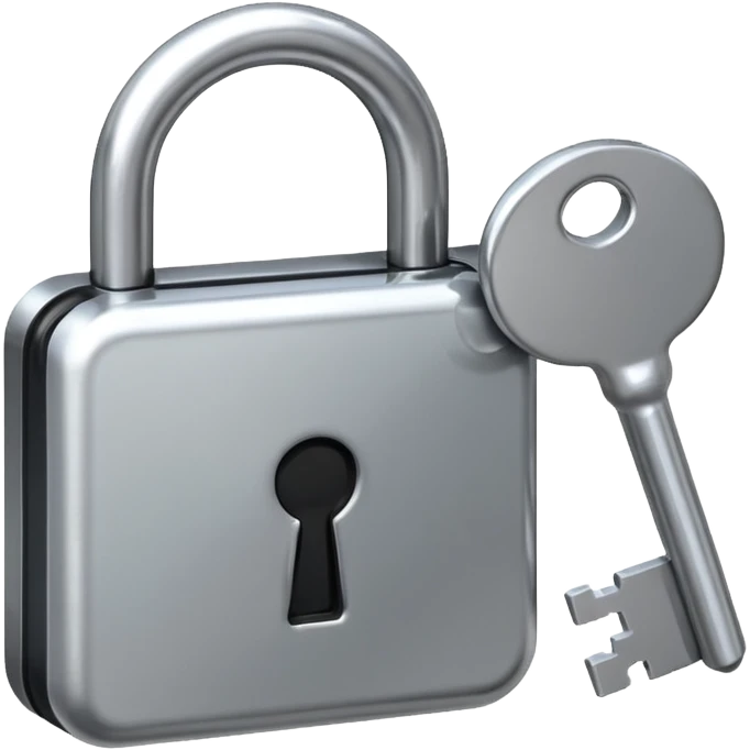 A chrome silver lock and key emoji, smooth metallic surfaces, glossy reflections, luxury swag vibe, minimal iOS emoji style, centered on clean white background emoji