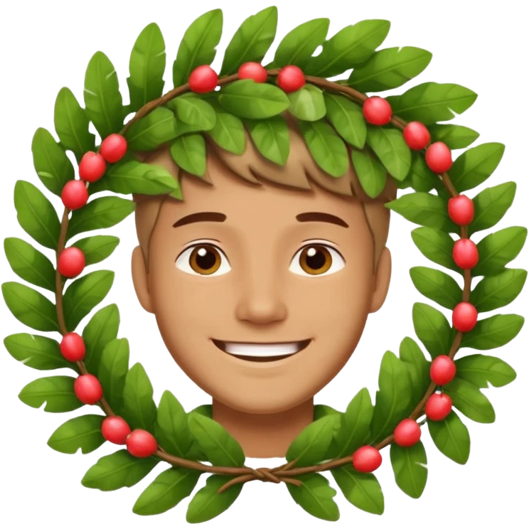 a man wearing a large leaf wreath emoji