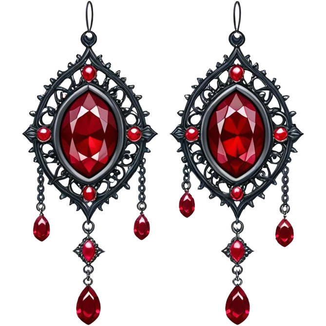 Epic gothic Hanging suncatcher, chains with shiny sparkly with ruby-gemstones and obsidian-gemstones,  emoji