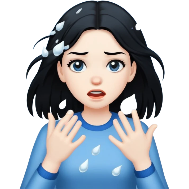 Girl with black hair getting hit by hail emoji