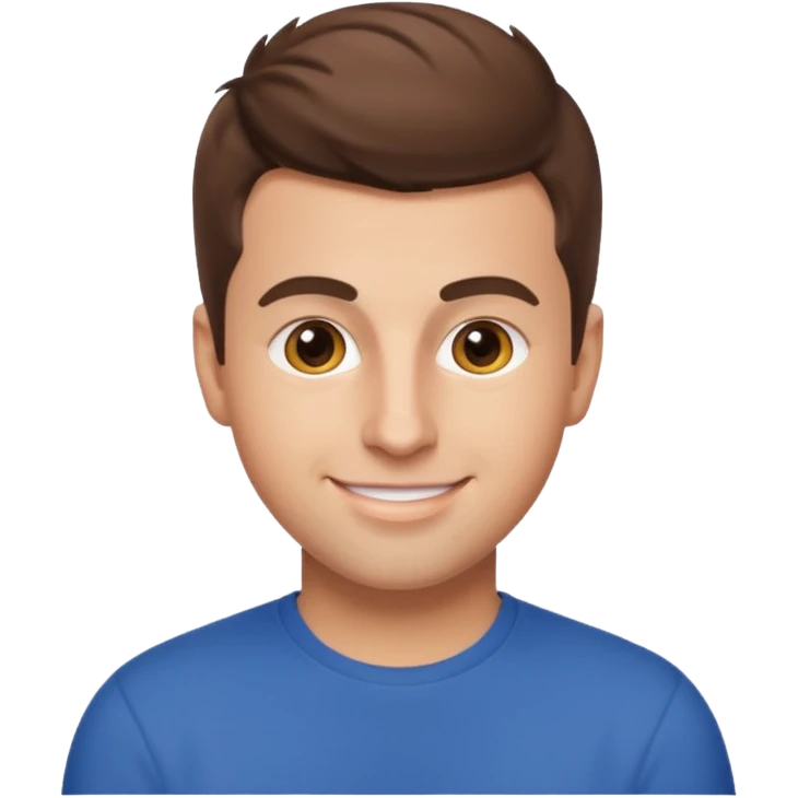 Brian Chesky as an apple-style emoji, friendly face, short brown hair, casual look emoji
