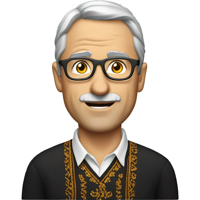 a middle-aged European man wearing an embroidered shirt and glasses emoji
