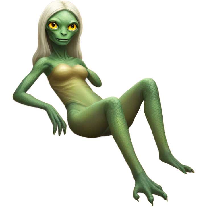 a Reptilian alien woman laying on the beach emoji