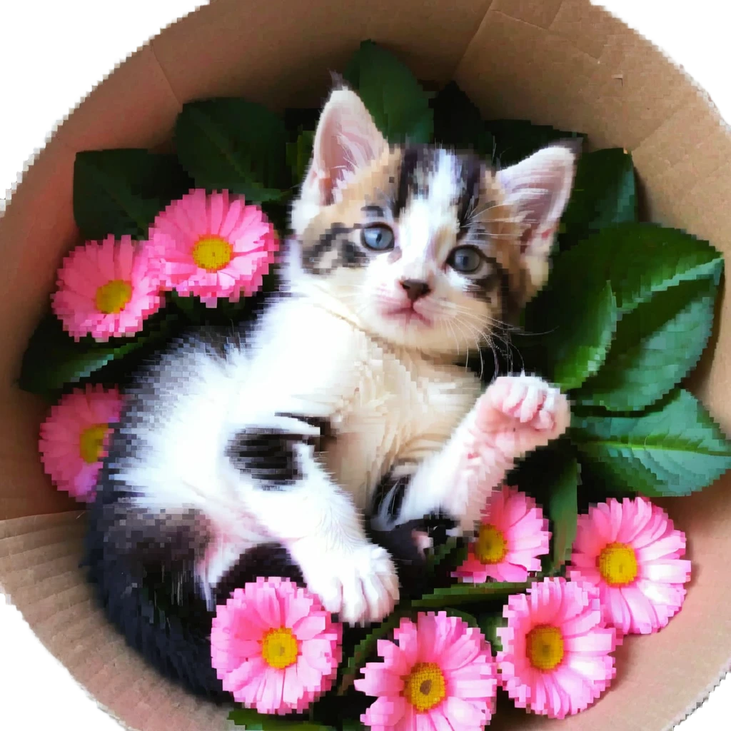 Kitten lying in the flower cone emoji