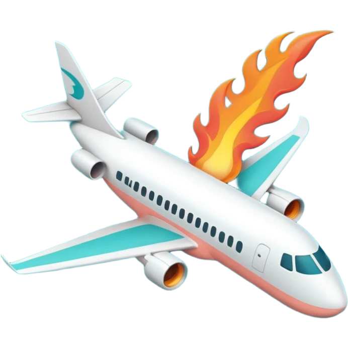 Minimalist flame combined with airplane outline icon, thin contour, monoline vector, premium travel promo emoji, aqua teal and light coral, transparent background, 512x512 emoji