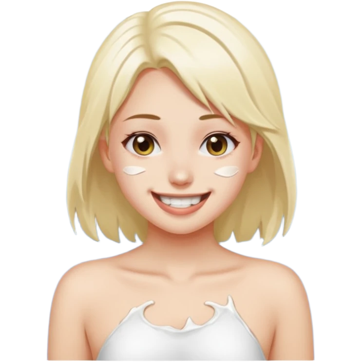 Голая девушка с белым клеем возле груди и ahegao face emoji