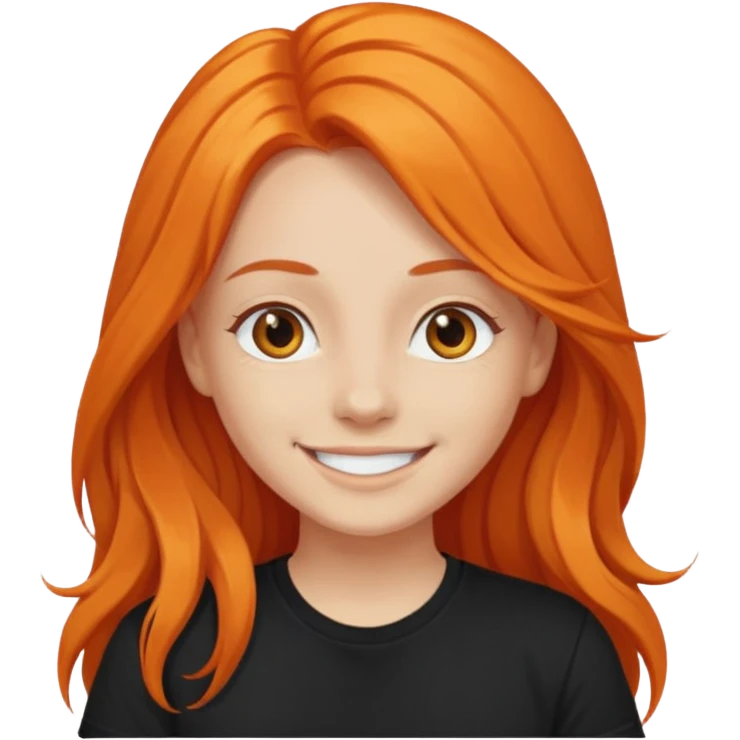 smiling girl with long orange hair and black t-shirt emoji