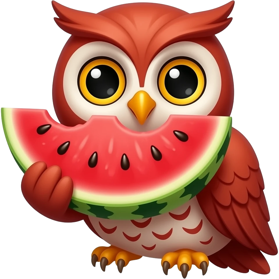Red Owl Eating a Watermelon emoji