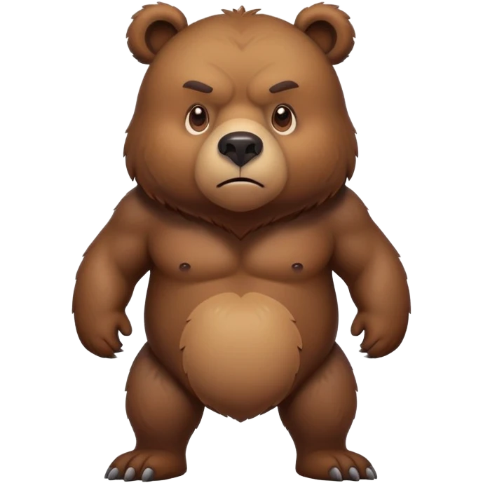 Serious-looking realistic brown bear on all four legs with stern expression, intimidating gaze, realistic features, minimalist emoji style emoji