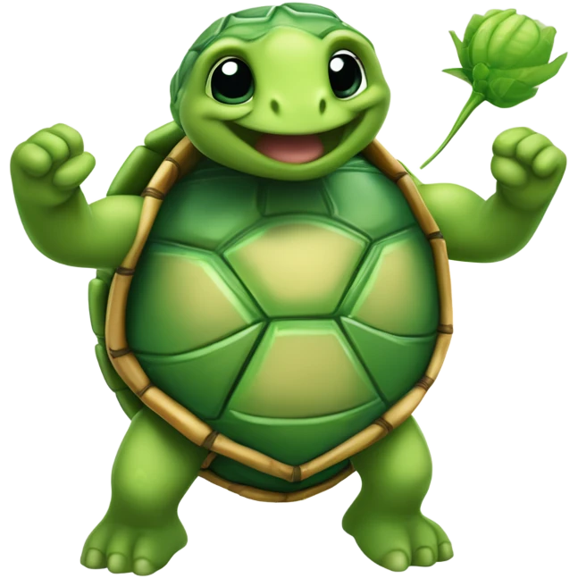 Ele é uma tartaruga estilizada que representa persistência e gentileza. A cor principal é verde, simbolizando esperança. Ele tem um sorriso acolhedor, e sempre carrega uma pequena mochila com bolas e medalhas. Ele veste um uniforme esportivo divertido emoji