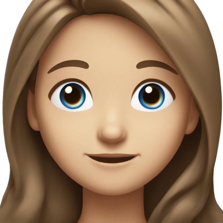 smiling girl with long brown hair and blue eyes emoji