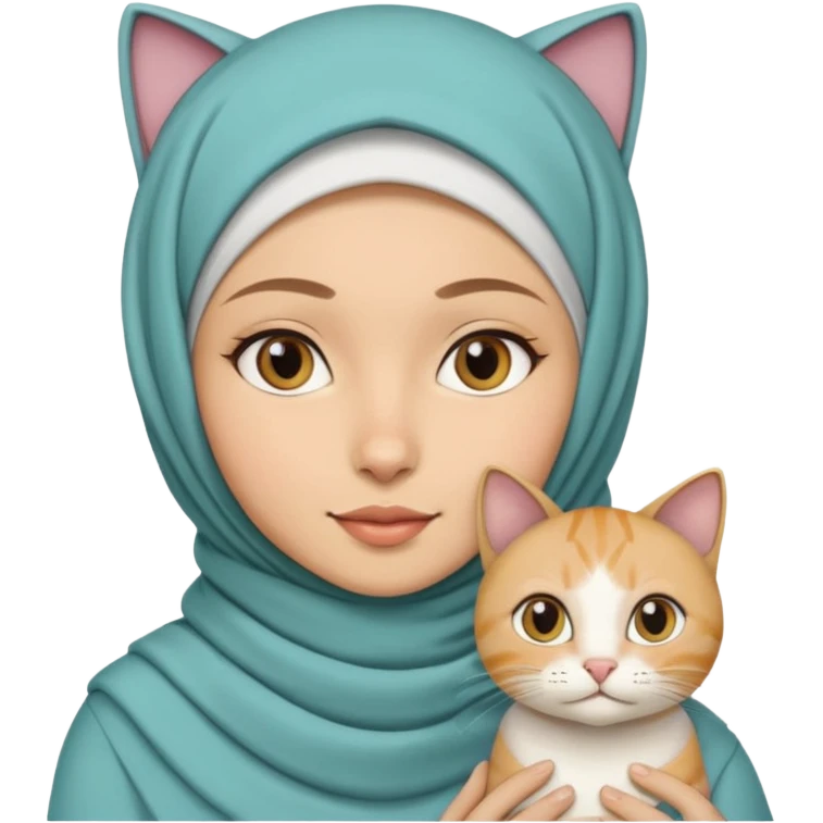 wanita berhijab dengan 1 kucing emoji