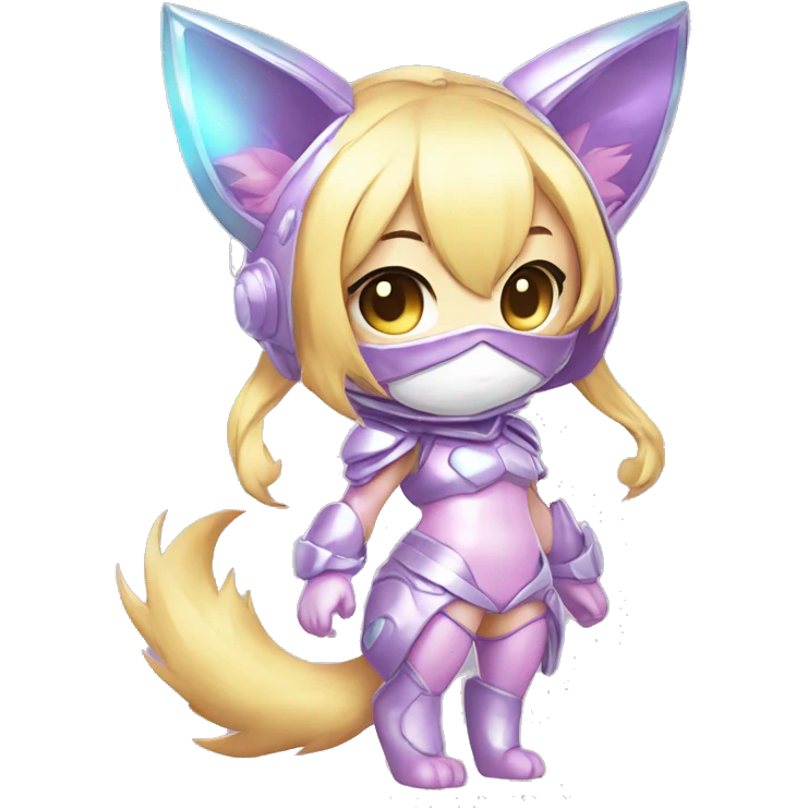 Pastel-Catgirl-Chibi-Sona-Shiny-Fakémon with a mask full body emoji
