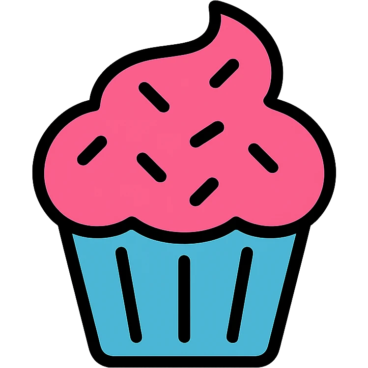 cupcake with pink icing and sprinkles, color outline icon style emoji