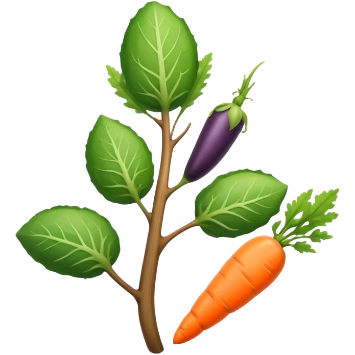 cucumber, eggplant, big carrot, on a branch emoji