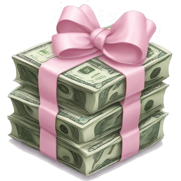 stack of blue hundreds money with light pink bow emoji