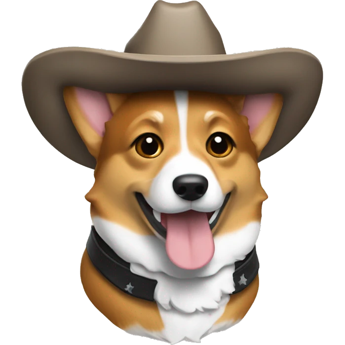 Tri color corgi with a cowboy hat emoji
