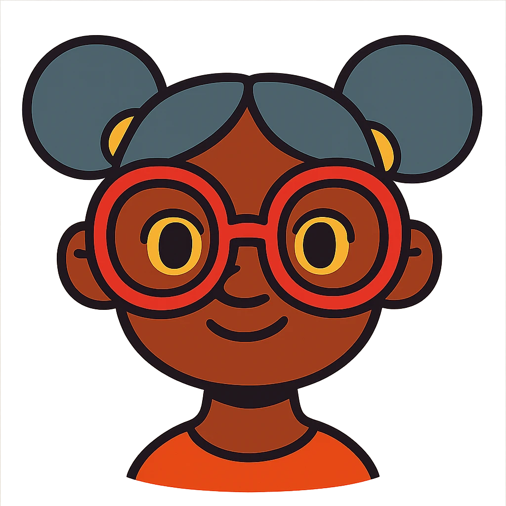 african american girl head with oversize glasses and gray hair in bunches, vibrant toon style emoji