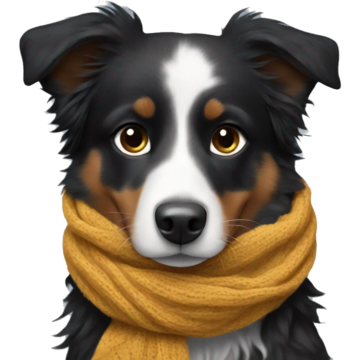 Small black australian shepherd dog wearing a knit scarf emoji
