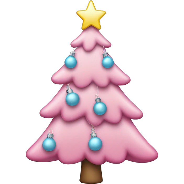 Pink Christmas tree with light blue ornaments and a pink star on top  emoji