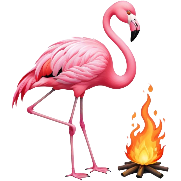 Flamingo extinguishing a fire emoji