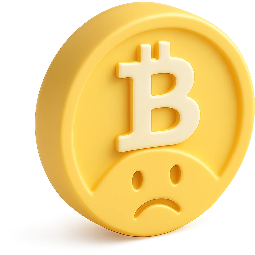 A Bitcoin symbol with a sad face. emoji