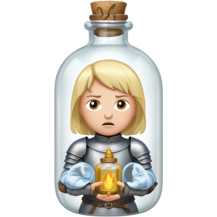 Jeanne d’arc en armure médiévale en colère et enfermée dans un biberon  emoji