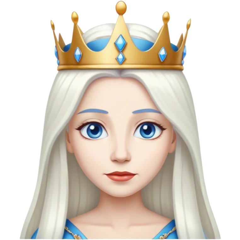 Queen crown , long white hair, blue eyes emoji