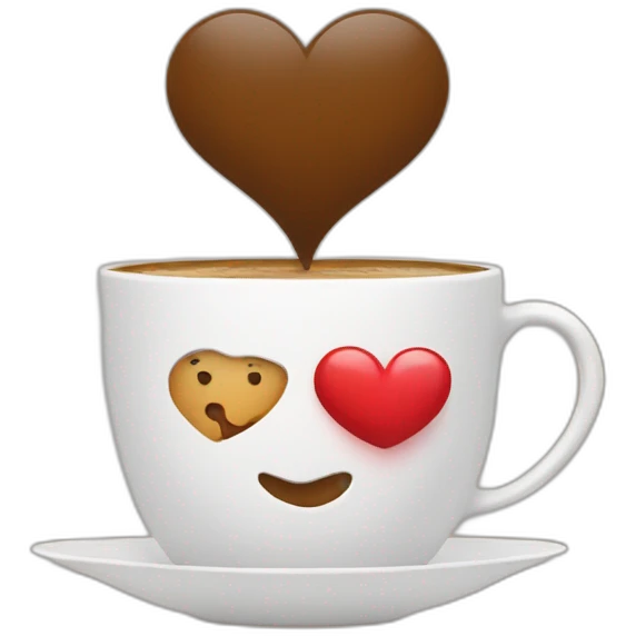 Two cups of coffee hugging with a heart emoji