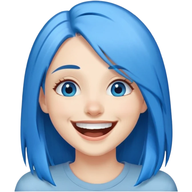Blue haired blue eyes female longer straight hair laughing emoji