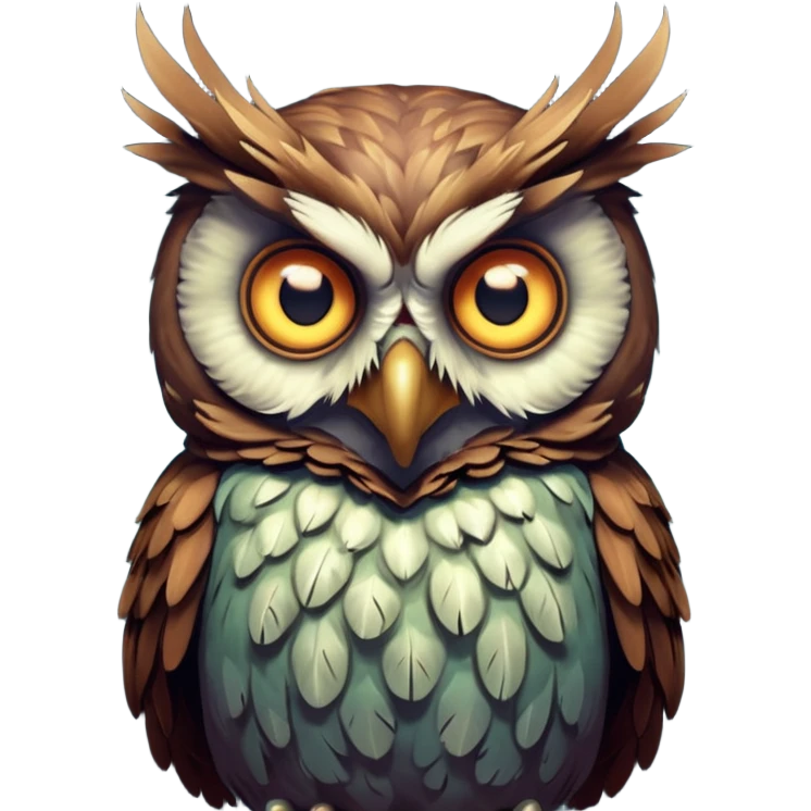 zombie owl portrait, head and shoulders only, ragged feathers, glowing eerie eyes, haunted night creature vibe, 3D cartoon, mobile game icon style, clean background, no text, no watermark
 emoji