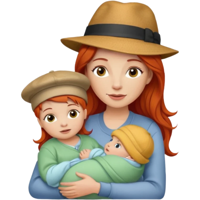 red haired Mother with Hats with her baby emoji