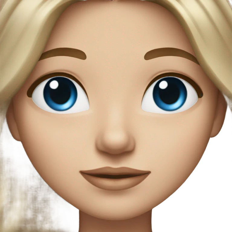 White girl with long voluminoush brown hair with blonde highlights balayage, blue eyes emoji