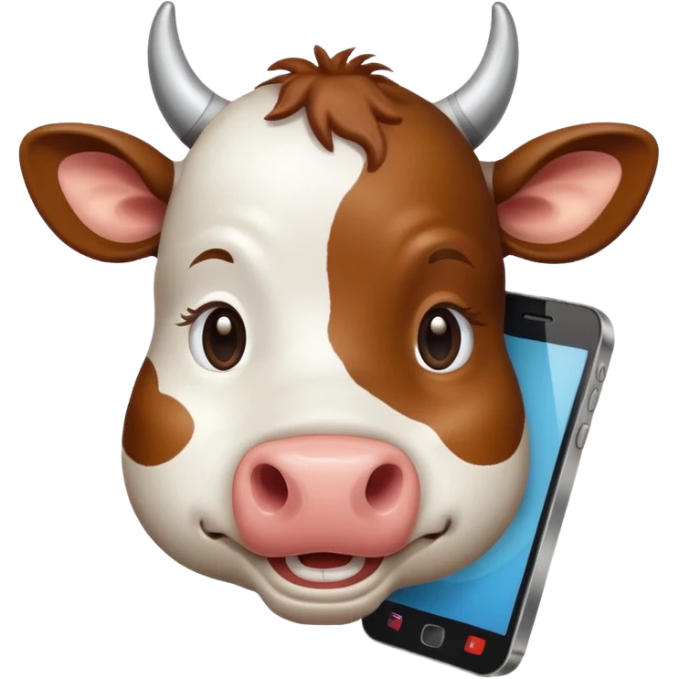 cartoon cow's head with cell phone emoji