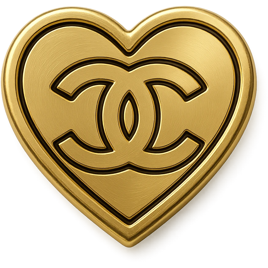 Chanel heart in metallic gold style with a black outline, modern and graphic emoji