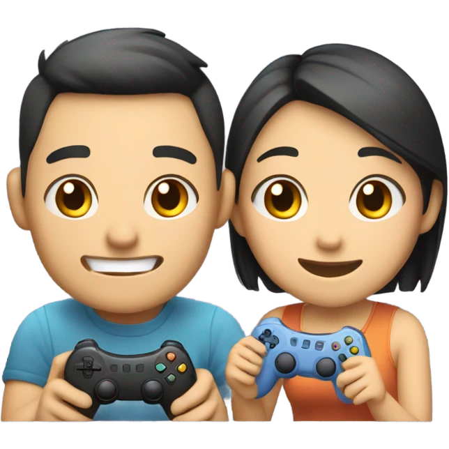 Cute asian couple excitedly playing video games emoji