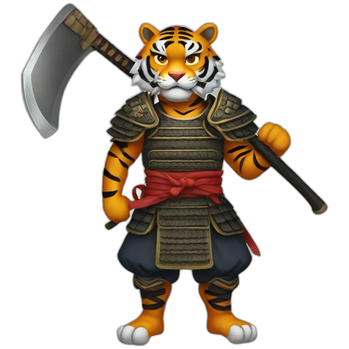 Tiger samurai holding axe emoji